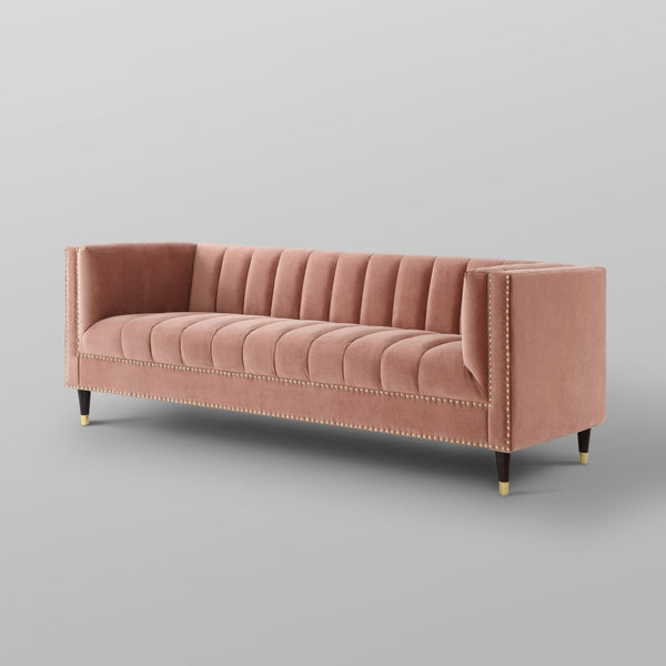 HomeRoots 85" Blush Velvet Wood Sofa - Luxurious Comfort, Elegant Design, Perfect for Modern Living Spaces! 543929