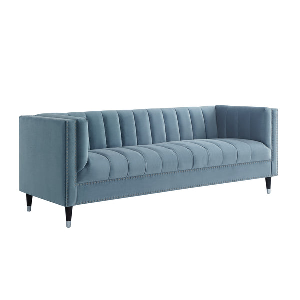 Homeroots 85" Slate Blue Velvet Sofa With Espresso Legs Slate Blue,Chrome  543931
