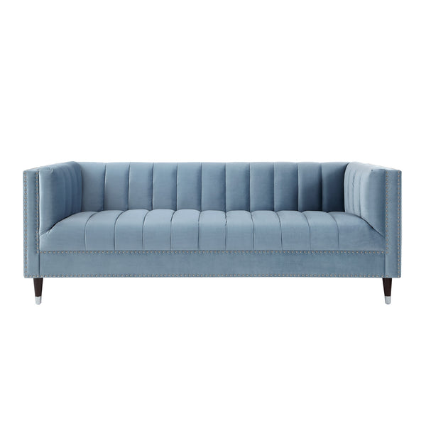 Homeroots 85" Slate Blue Velvet Sofa With Espresso Legs Slate Blue,Chrome  543931