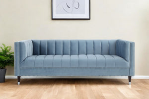 Homeroots 85" Slate Blue Velvet Sofa With Espresso Legs Slate Blue,Chrome  543931