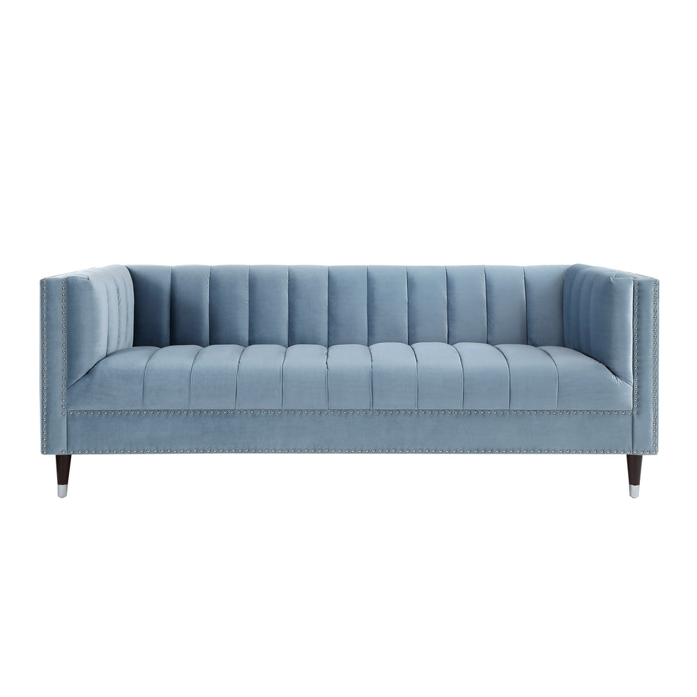 Homeroots 85" Slate Blue Velvet Sofa With Espresso Legs Slate Blue,Chrome  543931