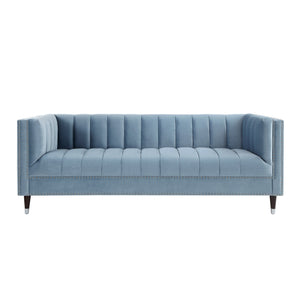 Homeroots 85" Slate Blue Velvet Sofa With Espresso Legs Slate Blue,Chrome  543931