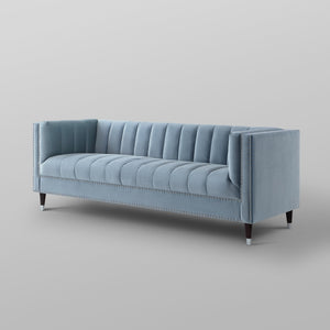 Homeroots 85" Slate Blue Velvet Sofa With Espresso Legs Slate Blue,Chrome  543931