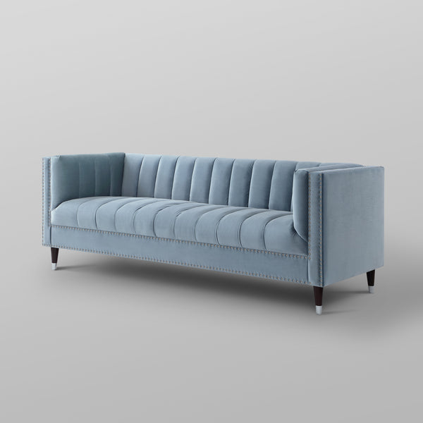 Homeroots 85" Slate Blue Velvet Sofa With Espresso Legs Slate Blue,Chrome  543931