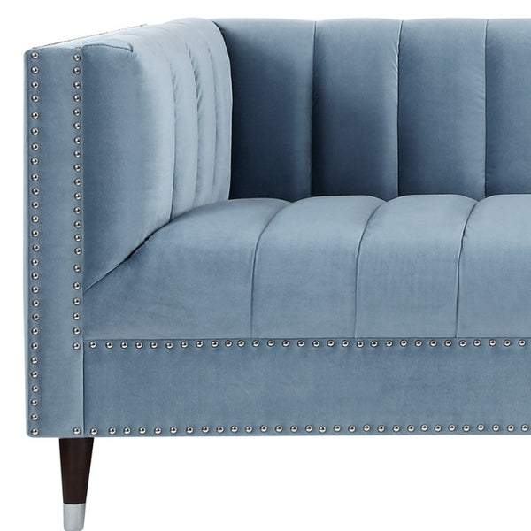 Homeroots 85" Slate Blue Velvet Sofa With Espresso Legs Slate Blue,Chrome  543931