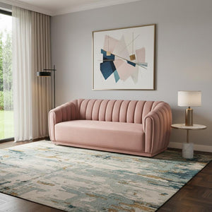 HomeRoots 85" Blush Velvet Sofa – Luxurious Comfort & Modern Design for Stylish Living Spaces, No Assembly Needed! 543934