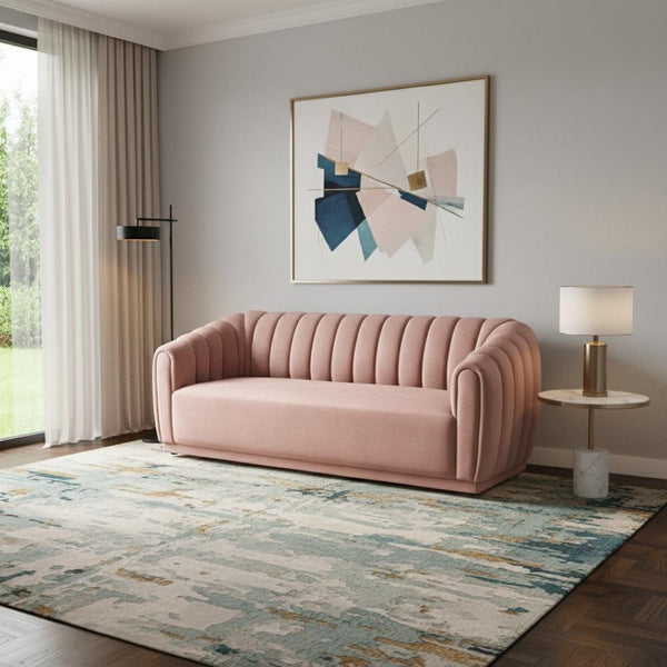 HomeRoots 85" Blush Velvet Sofa – Luxurious Comfort & Modern Design for Stylish Living Spaces, No Assembly Needed! 543934