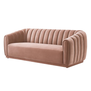 HomeRoots 85" Blush Velvet Sofa – Luxurious Comfort & Modern Design for Stylish Living Spaces, No Assembly Needed! 543934