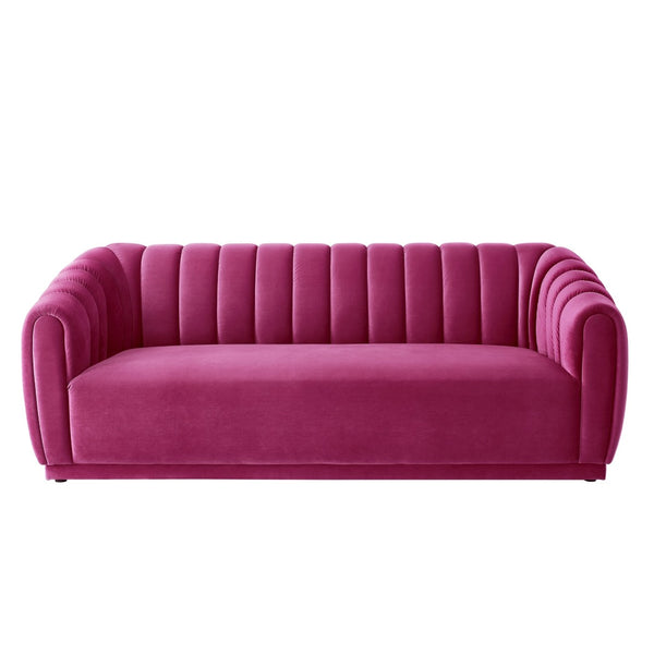 HomeRoots 85" Fuchsia Velvet Sofa – Plush Comfort, Sturdy Frame, Modern Design for Stylish Living Spaces 543935