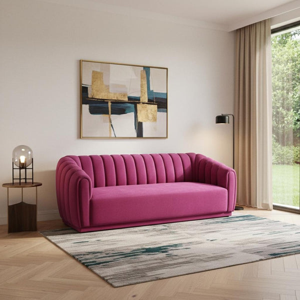 HomeRoots 85" Fuchsia Velvet Sofa – Plush Comfort, Sturdy Frame, Modern Design for Stylish Living Spaces 543935