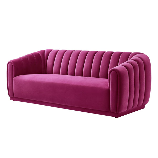 HomeRoots 85" Fuchsia Velvet Sofa – Plush Comfort, Sturdy Frame, Modern Design for Stylish Living Spaces 543935