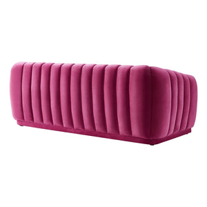 HomeRoots 85" Fuchsia Velvet Sofa – Plush Comfort, Sturdy Frame, Modern Design for Stylish Living Spaces 543935