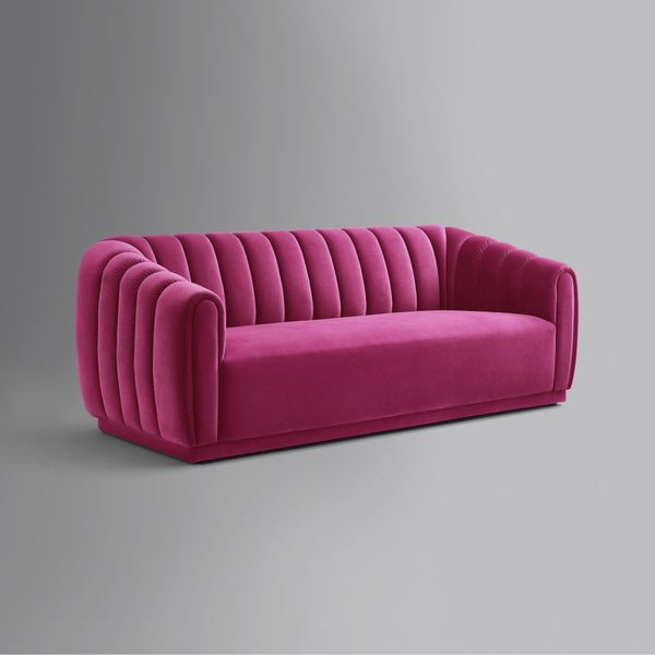 HomeRoots 85" Fuchsia Velvet Sofa – Plush Comfort, Sturdy Frame, Modern Design for Stylish Living Spaces 543935