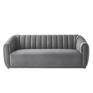 HomeRoots 85" Gray Velvet Sofa - Elegant Tufted Design, Plush Comfort, Durable Frame, Fully Assembled for You! 543936