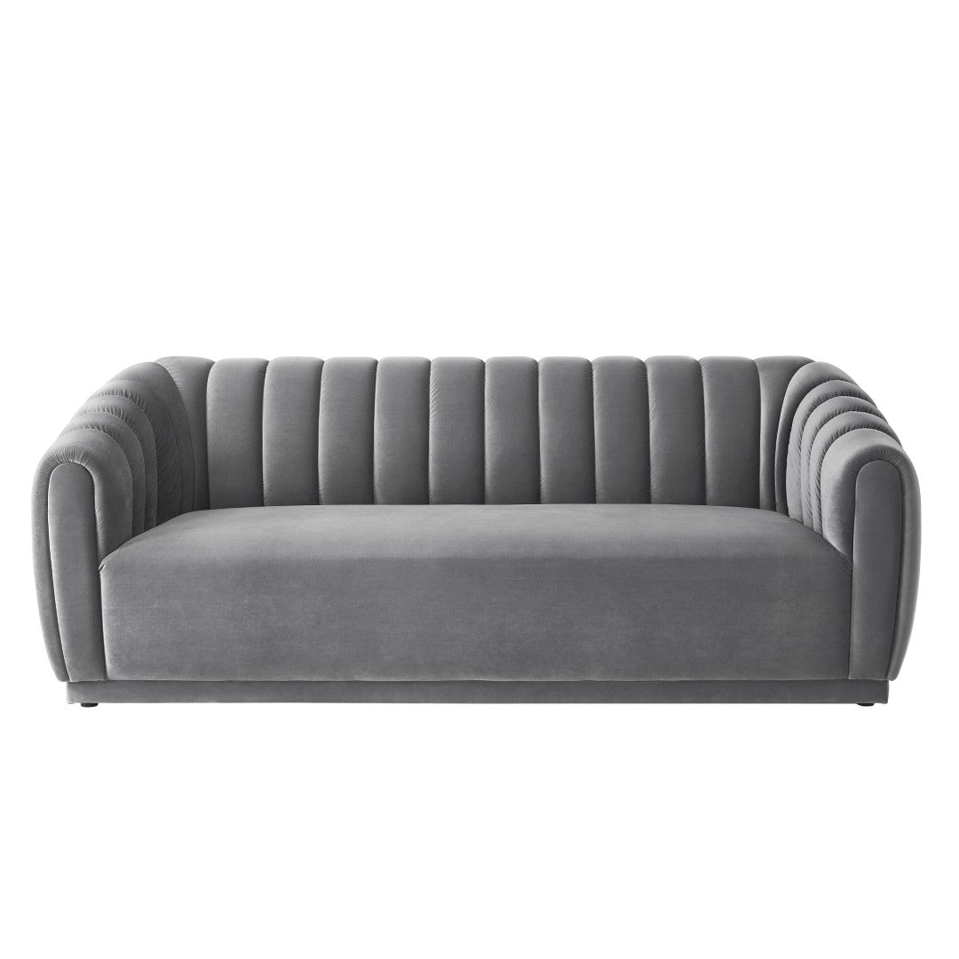 HomeRoots 85" Gray Velvet Sofa - Elegant Tufted Design, Plush Comfort, Durable Frame, Fully Assembled for You! 543936