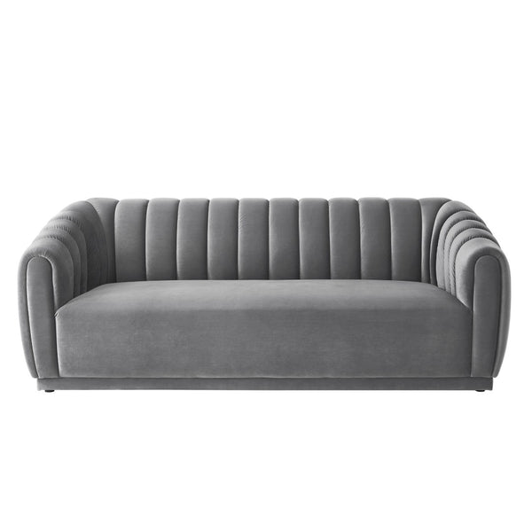 HomeRoots 85" Gray Velvet Sofa - Elegant Tufted Design, Plush Comfort, Durable Frame, Fully Assembled for You! 543936
