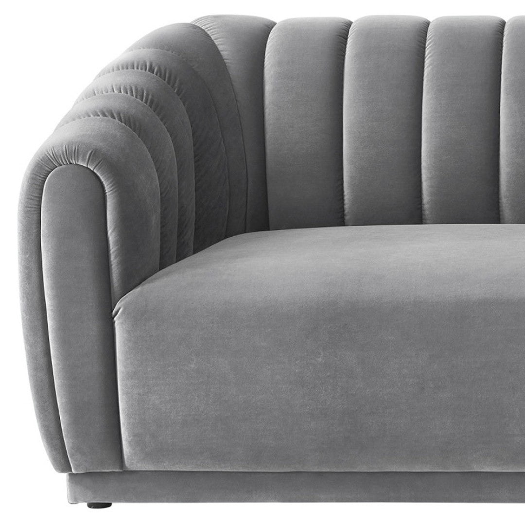 HomeRoots 85" Gray Velvet Sofa - Elegant Tufted Design, Plush Comfort, Durable Frame, Fully Assembled for You! 543936