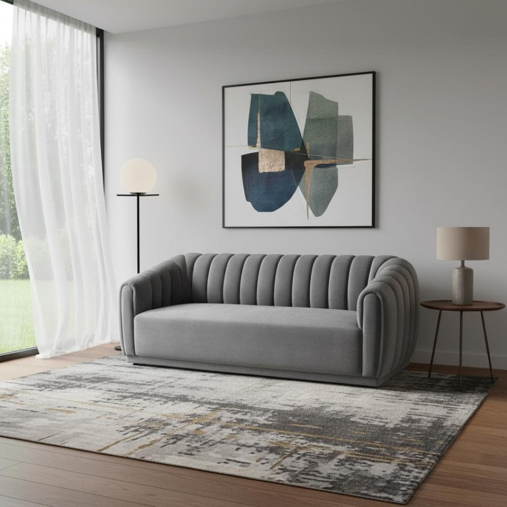 HomeRoots 85" Gray Velvet Sofa - Elegant Tufted Design, Plush Comfort, Durable Frame, Fully Assembled for You! 543936