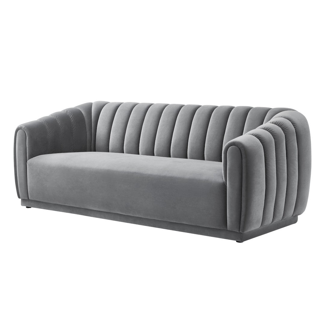 HomeRoots 85" Gray Velvet Sofa - Elegant Tufted Design, Plush Comfort, Durable Frame, Fully Assembled for You! 543936