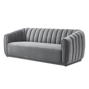HomeRoots 85" Gray Velvet Sofa - Elegant Tufted Design, Plush Comfort, Durable Frame, Fully Assembled for You! 543936