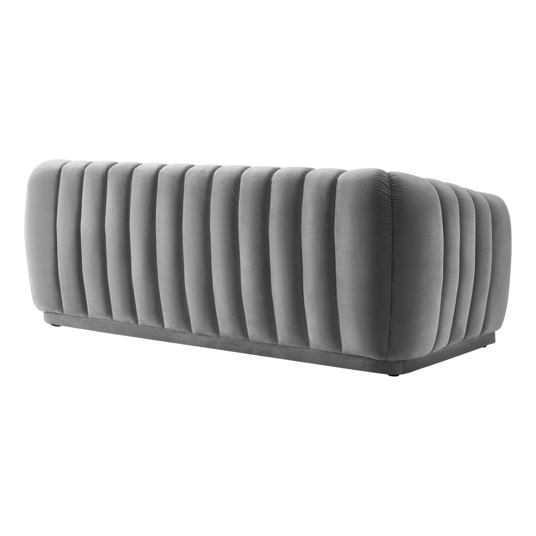 HomeRoots 85" Gray Velvet Sofa - Elegant Tufted Design, Plush Comfort, Durable Frame, Fully Assembled for You! 543936