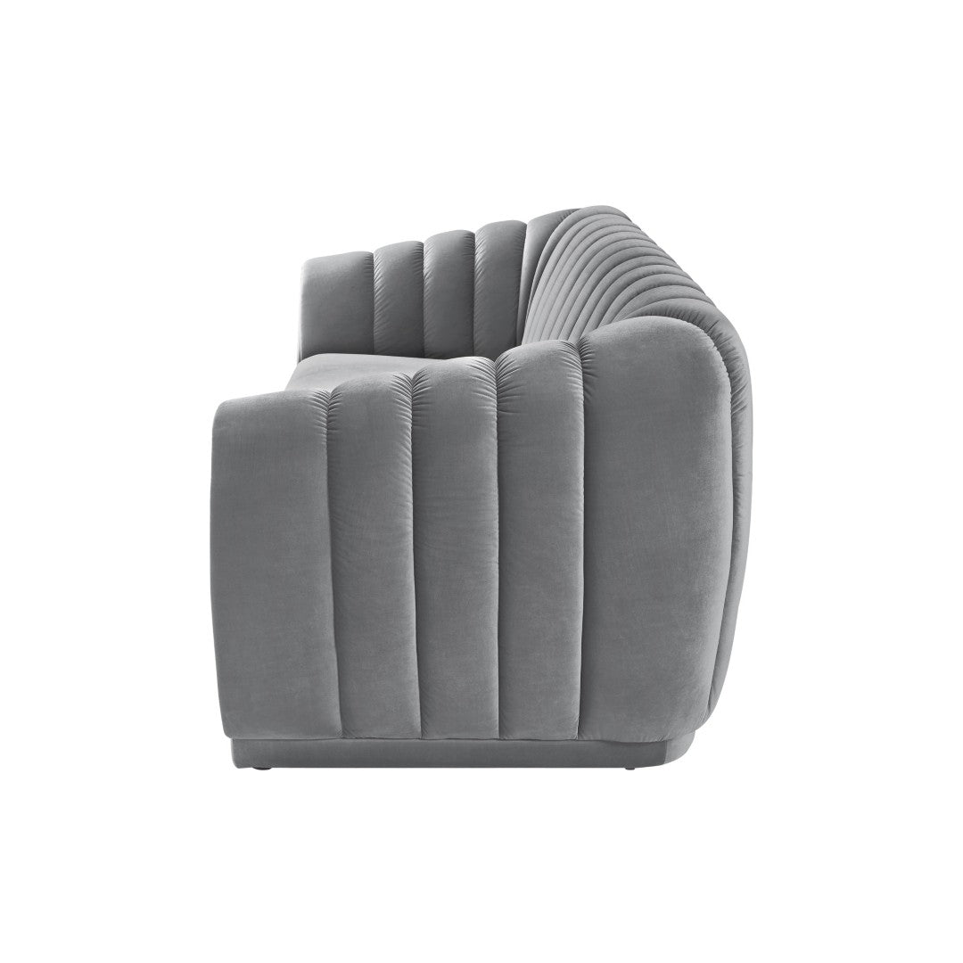 HomeRoots 85" Gray Velvet Sofa - Elegant Tufted Design, Plush Comfort, Durable Frame, Fully Assembled for You! 543936