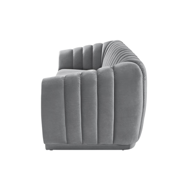 HomeRoots 85" Gray Velvet Sofa - Elegant Tufted Design, Plush Comfort, Durable Frame, Fully Assembled for You! 543936