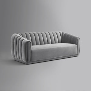 HomeRoots 85" Gray Velvet Sofa - Elegant Tufted Design, Plush Comfort, Durable Frame, Fully Assembled for You! 543936