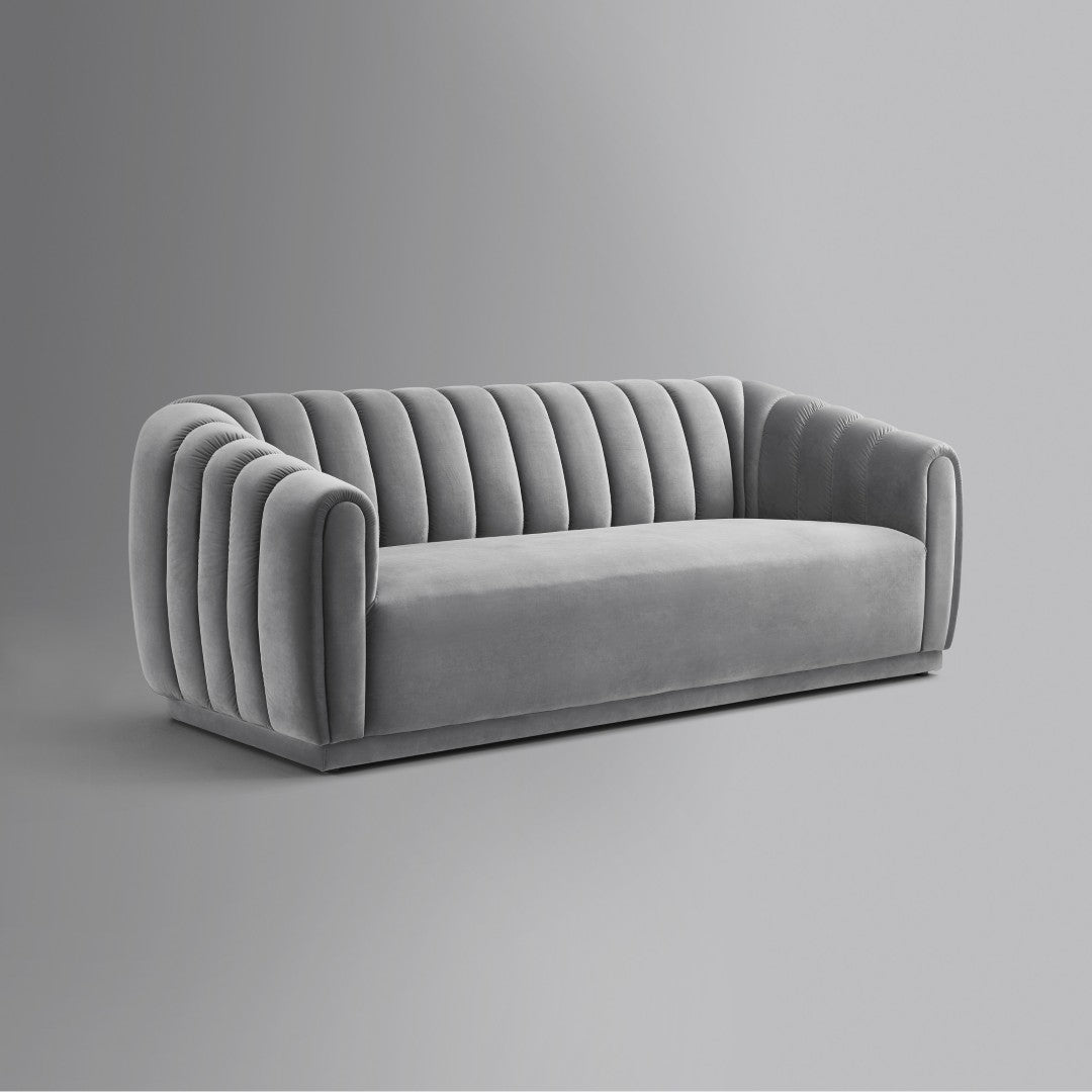 HomeRoots 85" Gray Velvet Sofa - Elegant Tufted Design, Plush Comfort, Durable Frame, Fully Assembled for You! 543936