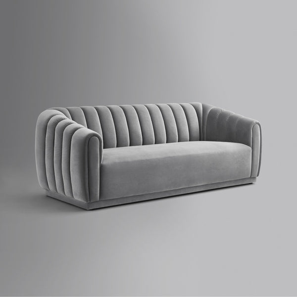 HomeRoots 85" Gray Velvet Sofa - Elegant Tufted Design, Plush Comfort, Durable Frame, Fully Assembled for You! 543936