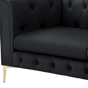 Homeroots 87" Black Faux Leather Chesterfield Sofa With Gold Legs Black  543938