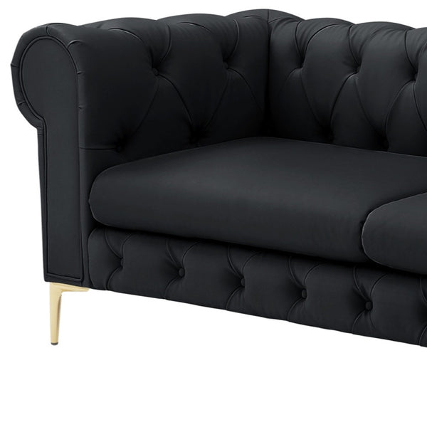 Homeroots 87" Black Faux Leather Chesterfield Sofa With Gold Legs Black  543938