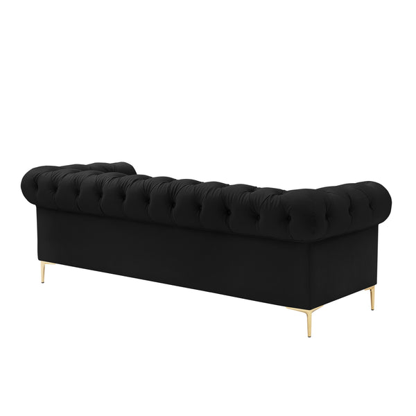Homeroots 87" Black Faux Leather Chesterfield Sofa With Gold Legs Black  543938