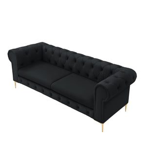 Homeroots 87" Black Faux Leather Chesterfield Sofa With Gold Legs Black  543938
