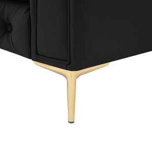 Homeroots 87" Black Faux Leather Chesterfield Sofa With Gold Legs Black  543938