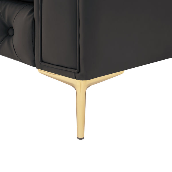 Homeroots 87" Brown Faux Leather Chesterfield Sofa With Gold Legs Brown  543939