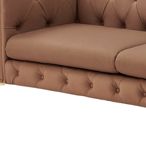 HomeRoots 87" Camel Faux Leather Chesterfield Sofa with Solid Wood Frame, Modern Gold Legs & Timeless Comfort 543940