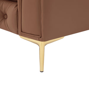 HomeRoots 87" Camel Faux Leather Chesterfield Sofa with Solid Wood Frame, Modern Gold Legs & Timeless Comfort 543940