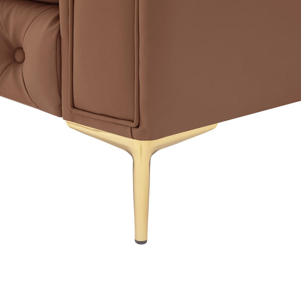 HomeRoots 87" Camel Faux Leather Chesterfield Sofa with Solid Wood Frame, Modern Gold Legs & Timeless Comfort 543940