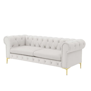 HomeRoots 87" White Faux Leather Chesterfield Sofa – Elegant Design, Solid Wood Frame & Comfortable Seating 543943