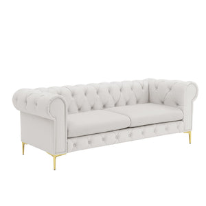 HomeRoots 87" White Faux Leather Chesterfield Sofa – Elegant Design, Solid Wood Frame & Comfortable Seating 543943