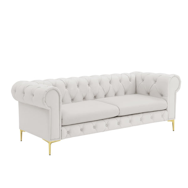 HomeRoots 87" White Faux Leather Chesterfield Sofa – Elegant Design, Solid Wood Frame & Comfortable Seating 543943