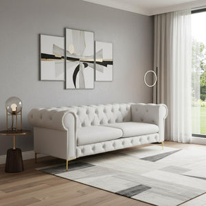 HomeRoots 87" White Faux Leather Chesterfield Sofa – Elegant Design, Solid Wood Frame & Comfortable Seating 543943