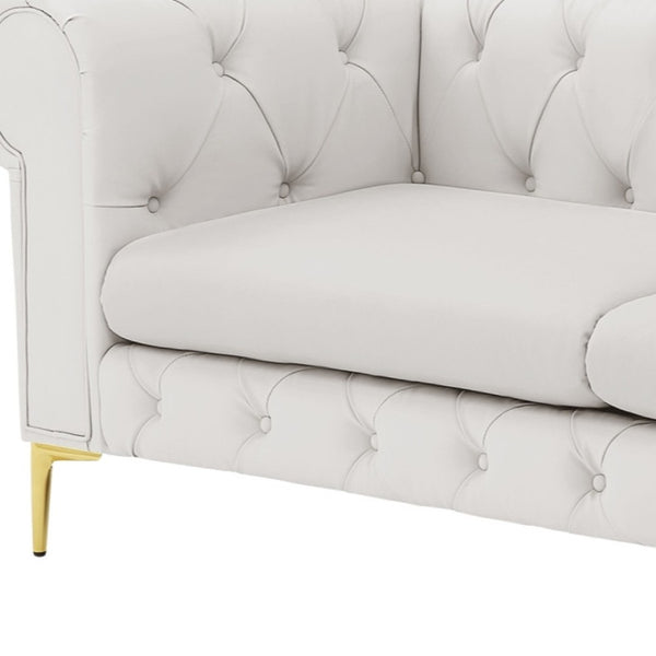 HomeRoots 87" White Faux Leather Chesterfield Sofa – Elegant Design, Solid Wood Frame & Comfortable Seating 543943