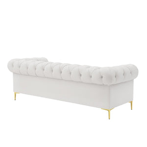 HomeRoots 87" White Faux Leather Chesterfield Sofa – Elegant Design, Solid Wood Frame & Comfortable Seating 543943