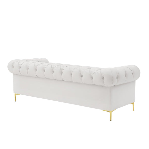 HomeRoots 87" White Faux Leather Chesterfield Sofa – Elegant Design, Solid Wood Frame & Comfortable Seating 543943