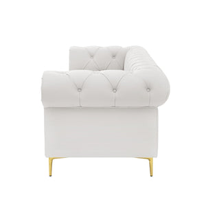 HomeRoots 87" White Faux Leather Chesterfield Sofa – Elegant Design, Solid Wood Frame & Comfortable Seating 543943