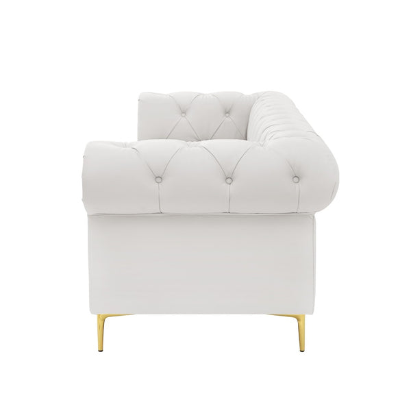 HomeRoots 87" White Faux Leather Chesterfield Sofa – Elegant Design, Solid Wood Frame & Comfortable Seating 543943