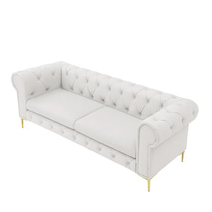 HomeRoots 87" White Faux Leather Chesterfield Sofa – Elegant Design, Solid Wood Frame & Comfortable Seating 543943
