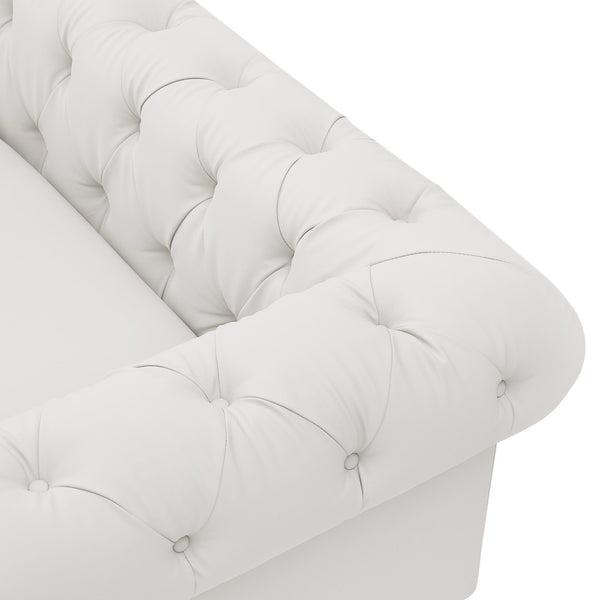 HomeRoots 87" White Faux Leather Chesterfield Sofa – Elegant Design, Solid Wood Frame & Comfortable Seating 543943